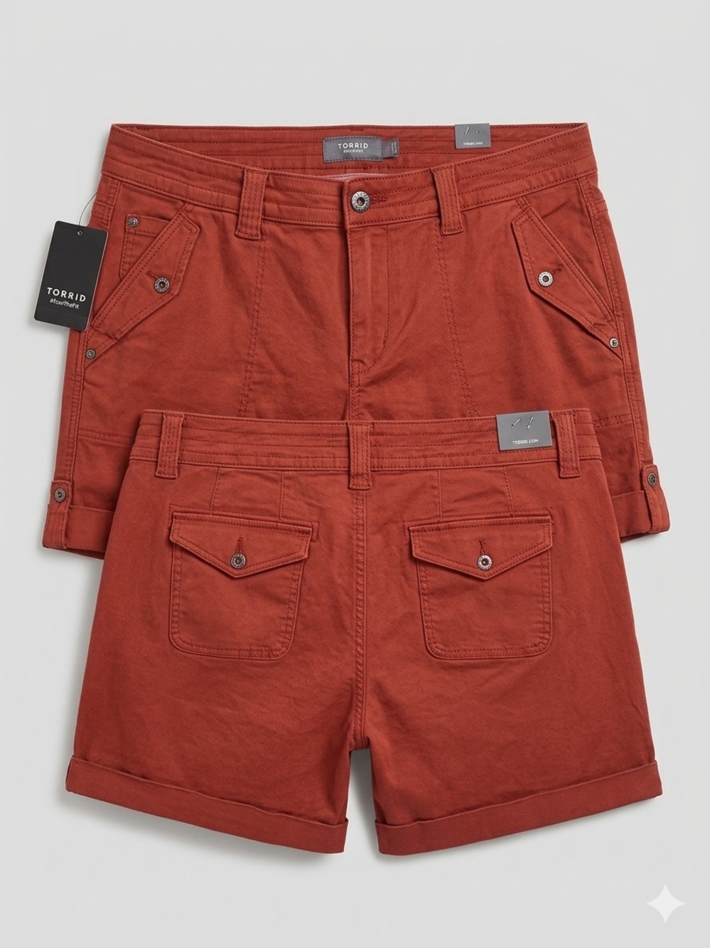 NWT Torrid Fire Brick Military Stretch Twill Mid-Rise Shorts Size 20 - Picture 2 of 7